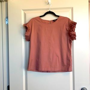 Express Ruffle Detail Short Sleeve Shirt Size M